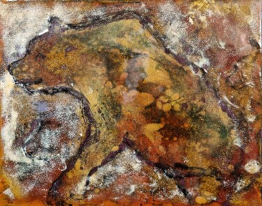Pittura intitolato "L'ours - Emaux d'or…" da Isabelle Mathis, Opera d'arte originale, Smalto Montato su Pannello di legno