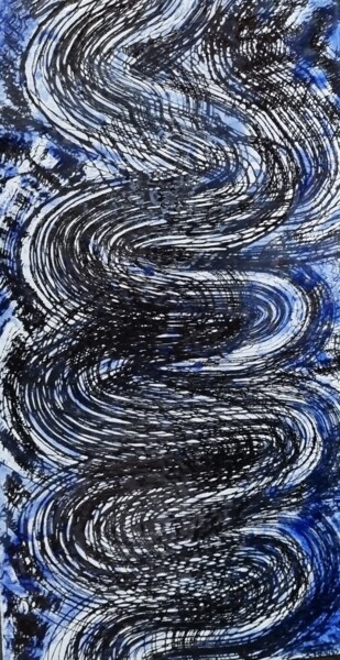 Malerei mit dem Titel "Le chemin bleu" von Isabelle Mathis, Original-Kunstwerk, Emaille