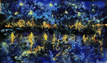 Pittura intitolato "Nuit étoilée sur le…" da Isabelle Mathis, Opera d'arte originale, Smalto Montato su Metallo