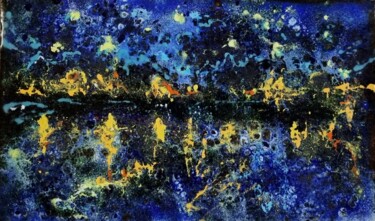 Painting titled "Nuit étoilée sur le…" by Isabelle Mathis, Original Artwork, Enamel Mounted on Metal