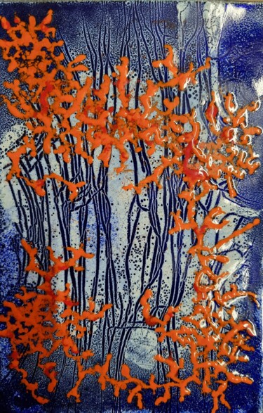 Painting titled "Corail" by Isabelle Mathis, Original Artwork, Enamel Mounted on Wood Stretcher frame