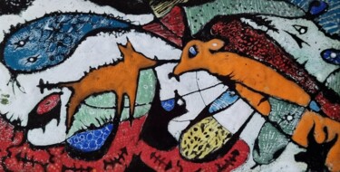 Pintura titulada "Le renard et la bel…" por Isabelle Mathis, Obra de arte original, Esmalte Montado en Bastidor de camilla d…