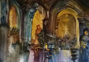 Painting titled "Je vous salue - Piè…" by Isabelle Mathis, Original Artwork, Watercolor