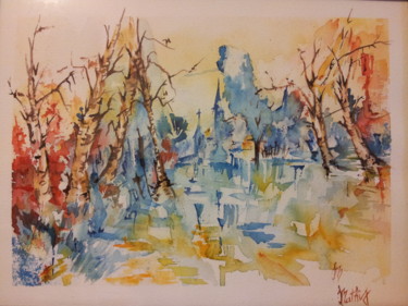 Painting titled "Reflets - Pièce uni…" by Isabelle Mathis, Original Artwork, Watercolor