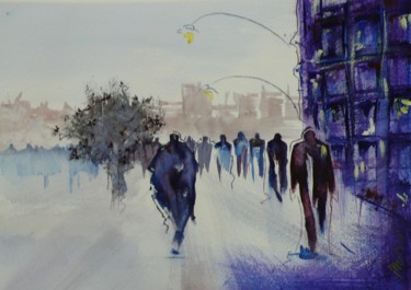 Painting titled "L'homme qui marche…" by Isabelle Mathis, Original Artwork, Watercolor