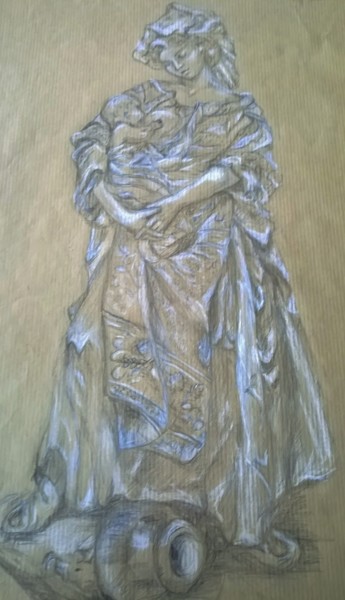 Drawing titled "Mère nourricière -…" by Isabelle Mathis, Original Artwork, Silverpoint
