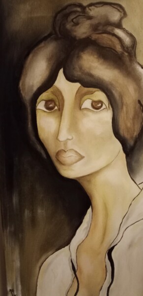 Peinture intitulée "Femme à la cravate" par Isabelle Merle, Œuvre d'art originale, Huile