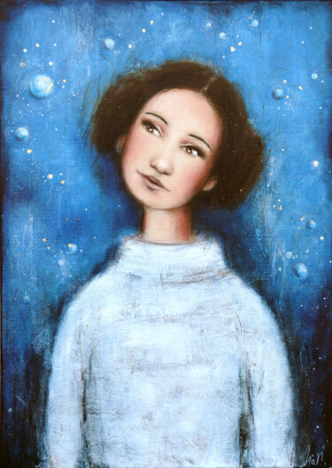 Painting titled ""Leia, princesse de…" by Isabelle Milloz, Original Artwork, Acrylic Mounted on Wood Stretcher frame