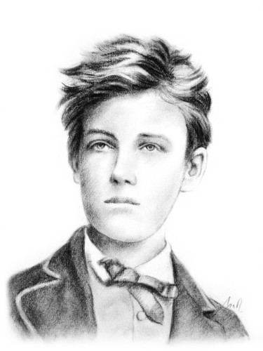 Drawing titled "Arthur Rimbaud" by Isabelle Milloz, Original Artwork, Charcoal