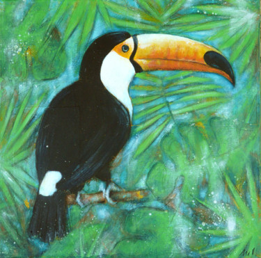 Картина под названием "Toucan" - Isabelle Milloz, Подлинное произведение искусства, Акрил Установлен на Деревянная рама для…