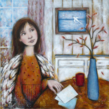 Картина под названием "La lettre" - Isabelle Milloz, Подлинное произведение искусства, Акрил Установлен на Деревянная рама д…
