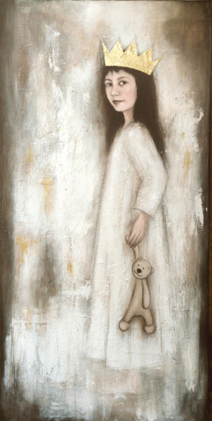 Schilderij getiteld "Bonne nuit petite p…" door Isabelle Milloz, Origineel Kunstwerk, Acryl Gemonteerd op Frame voor houten…