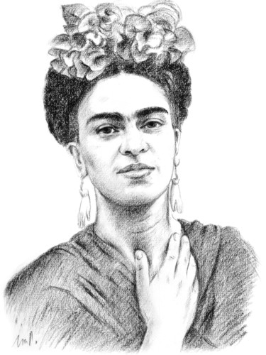 Tekening getiteld "Frida Kahlo" door Isabelle Milloz, Origineel Kunstwerk, Houtskool