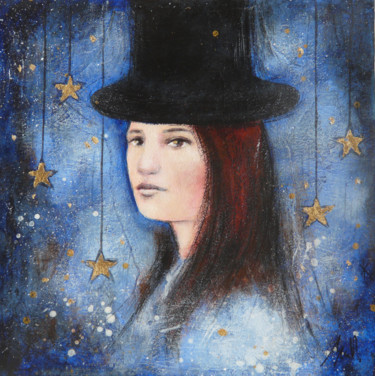 Painting titled "La fille du magicie…" by Isabelle Milloz, Original Artwork, Acrylic Mounted on Cardboard