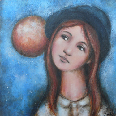 Painting titled "La lune rousse" by Isabelle Milloz, Original Artwork, Acrylic Mounted on Cardboard