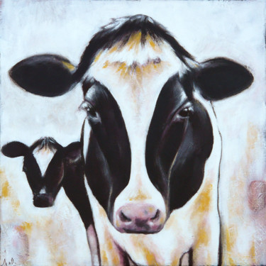 Painting titled "Vache I" by Isabelle Milloz, Original Artwork, Acrylic Mounted on Wood Stretcher frame