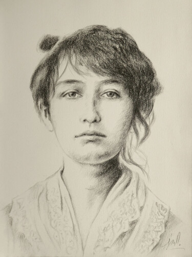 Zeichnungen mit dem Titel "Portrait original d…" von Isabelle Milloz, Original-Kunstwerk, Kohle