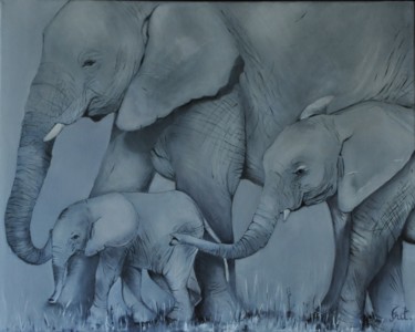 Peinture intitulée "Les éléphants" par Isabelle Frot, Œuvre d'art originale, Huile