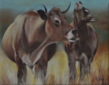Peinture intitulée "Les vaches" par Isabelle Frot, Œuvre d'art originale