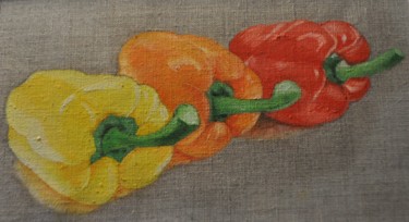 Peinture intitulée "Les poivrons" par Isabelle Frot, Œuvre d'art originale, Huile