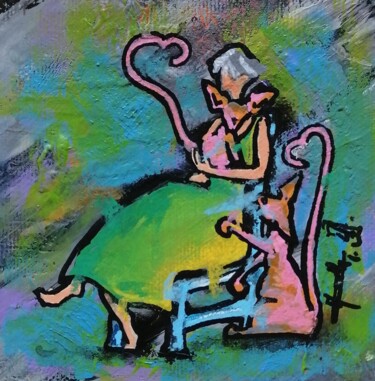 Painting titled "Mamie chats" by Isabelle Moutte, Original Artwork, Acrylic