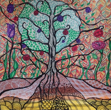 Dessin intitulée "Arbre de vie 2" par Isabelle Pain, Œuvre d'art originale, Marqueur