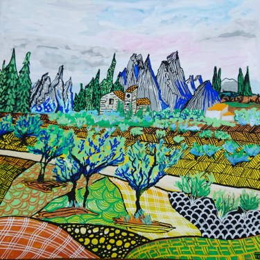 Painting titled "Campagne provençale" by Isabelle Pain, Original Artwork, Acrylic