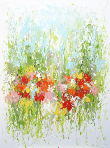 Malarstwo zatytułowany „Fresh Garden” autorstwa Isabelle Pelletane, Oryginalna praca, Akryl Zamontowany na Drewniana rama no…