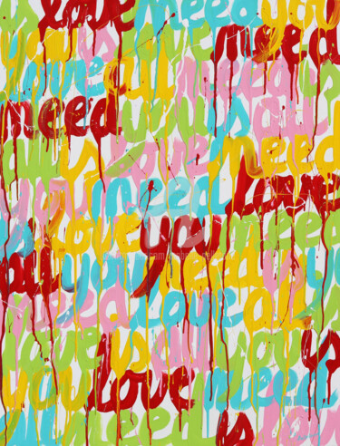 Ζωγραφική με τίτλο "Need Love" από Isabelle Pelletane, Αυθεντικά έργα τέχνης, Ακρυλικό Τοποθετήθηκε στο Ξύλινο φορείο σκελετό