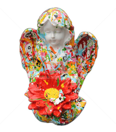 Skulptur mit dem Titel "Flower Angel" von Isabelle Pelletane, Original-Kunstwerk, Acryl