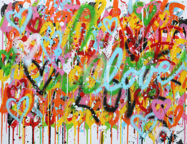 Painting titled "GRAFF LOVE" by Isabelle Pelletane, Original Artwork, Acrylic Mounted on Wood Stretcher frame