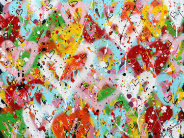 Картина под названием "Colorful Heart" - Isabelle Pelletane, Подлинное произведение искусства, Акрил Установлен на Деревянна…