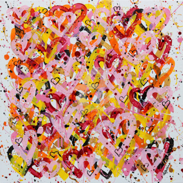 Картина под названием "Pink Heart" - Isabelle Pelletane, Подлинное произведение искусства, Акрил Установлен на Деревянная ра…