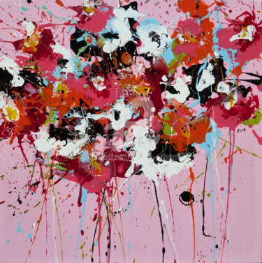 Painting titled "Pink Posy (60x60)" by Isabelle Pelletane, Original Artwork, Acrylic