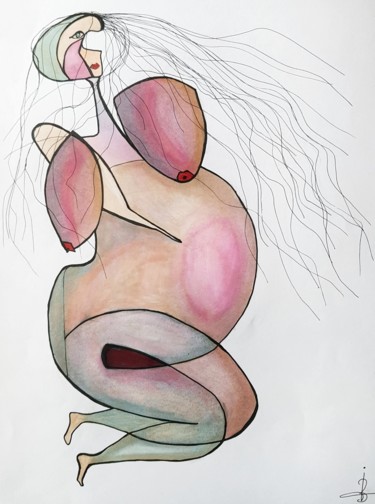 Femme en cheveux Drawing titled "Femme en cheveux" by Isabelle Pourrias-Branet, Original Art, Marker
