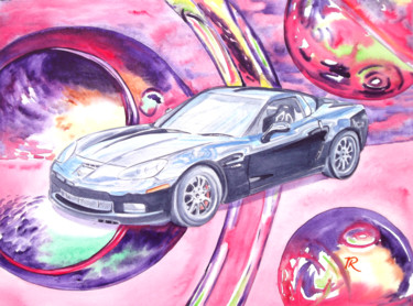Chevrolet Corvette Peinture intitulée "Chevrolet Corvette" par Isabelle Redonnet, Œuvre d'art originale, Aquarelle