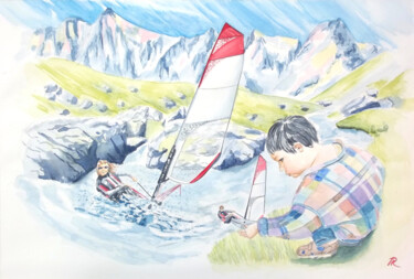 voilier sur un torrrent Peinture intitulée "voilier sur un torr…" par Isabelle Redonnet, Œuvre d'art originale, Aquarelle