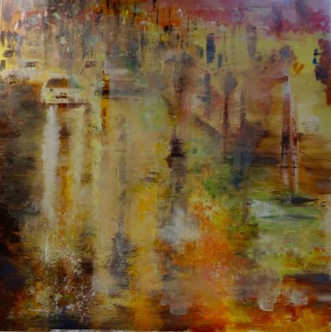 Painting titled "bruxelles-sous-la-p…" by Isabelle Reygaerts, Original Artwork, Oil