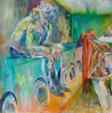 Peinture intitulée ""la lessive"" par Isabelle Reygaerts, Œuvre d'art originale, Huile Monté sur Châssis en bois
