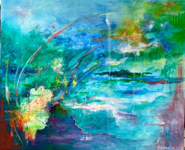 Painting titled ""Paysage bleu"" by Isabelle Reygaerts, Original Artwork, Oil