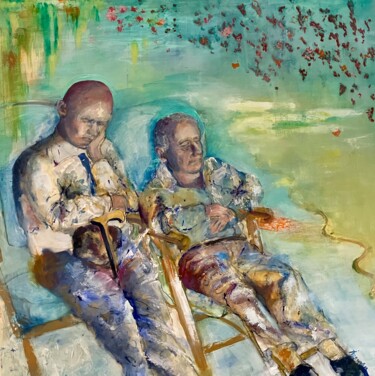 Malerei mit dem Titel "la sieste des frères" von Isabelle Reygaerts, Original-Kunstwerk, Öl Auf Keilrahmen aus Holz montiert