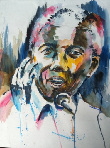 Painting titled "Nelson Mandela" by Isabelle Reygaerts, Original Artwork, Acrylic