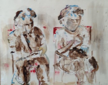 Schilderij getiteld "deux personnes âgée…" door Isabelle Reygaerts, Origineel Kunstwerk, Acryl