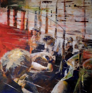 Peinture intitulée "et le tram passe" par Isabelle Reygaerts, Œuvre d'art originale, Acrylique