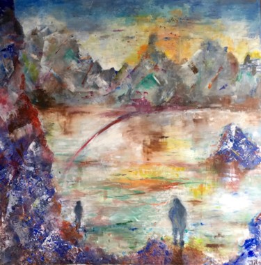 Pittura intitolato "ô lac" da Isabelle Reygaerts, Opera d'arte originale, Acrilico