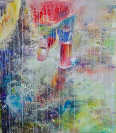 Painting titled "raining boots" by Isabelle Reygaerts, Original Artwork, Acrylic