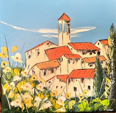 Painting titled "Village Provençal" by Isabelle Romand, Original Artwork, Oil