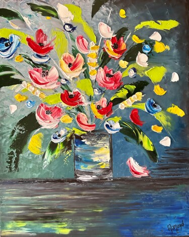 Painting titled "Bouquet floral" by Isabelle Romand, Original Artwork, Oil