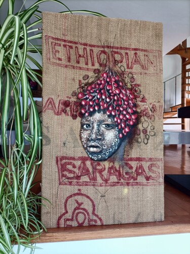 Painting titled "Ethiopian" by Isabelle Roye, Original Artwork, Oil Mounted on Wood Panel