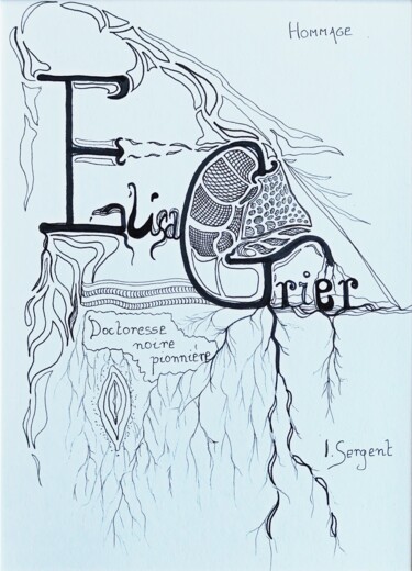Zeichnungen mit dem Titel "Elisa Grier" von Isabelle Sergent, Original-Kunstwerk, Marker Auf Andere starre Platte montiert